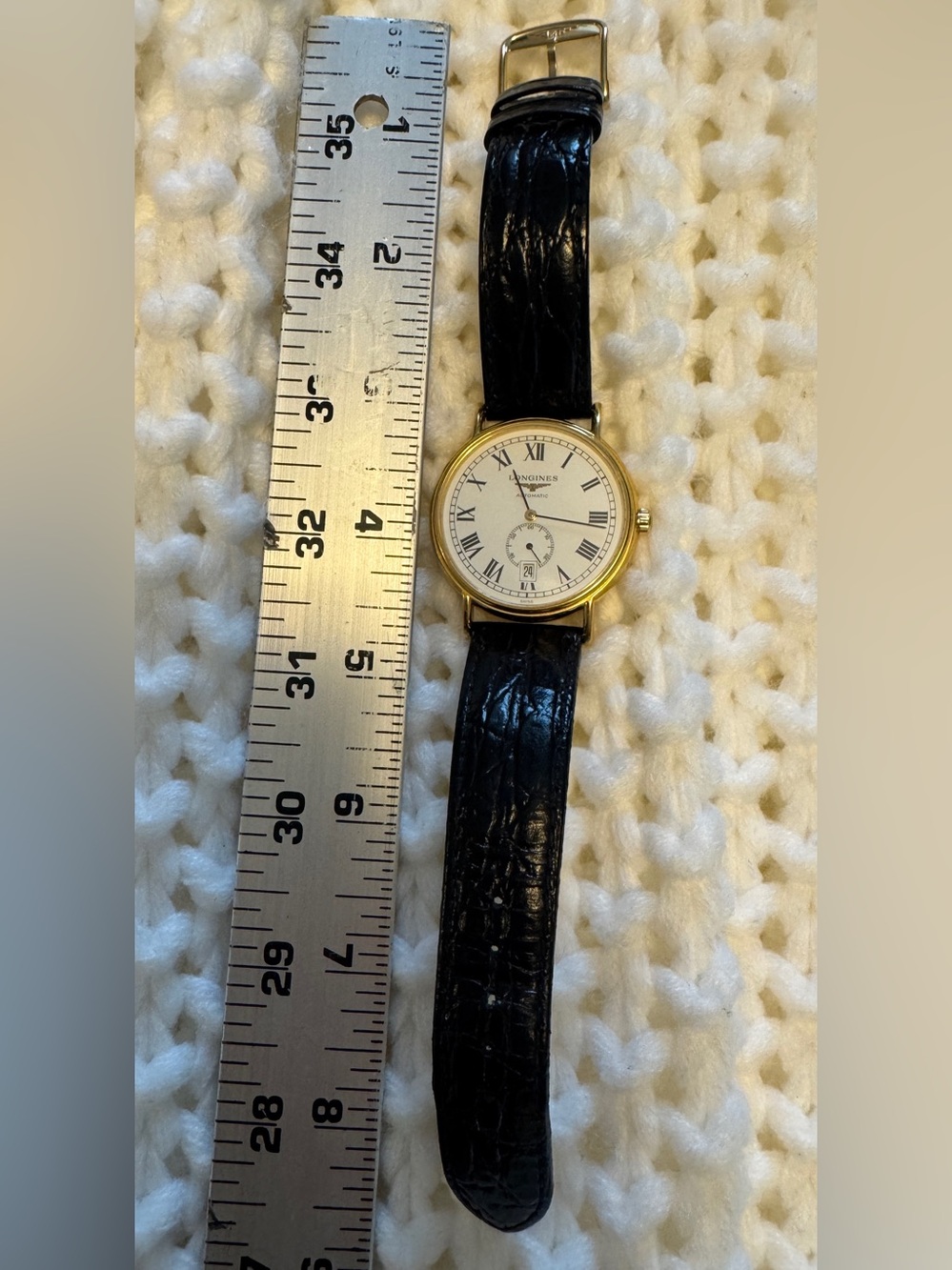 Longines Presence Automatic Yellow Gold PVD Black Leather Mens Watch - Picture 8 of 16